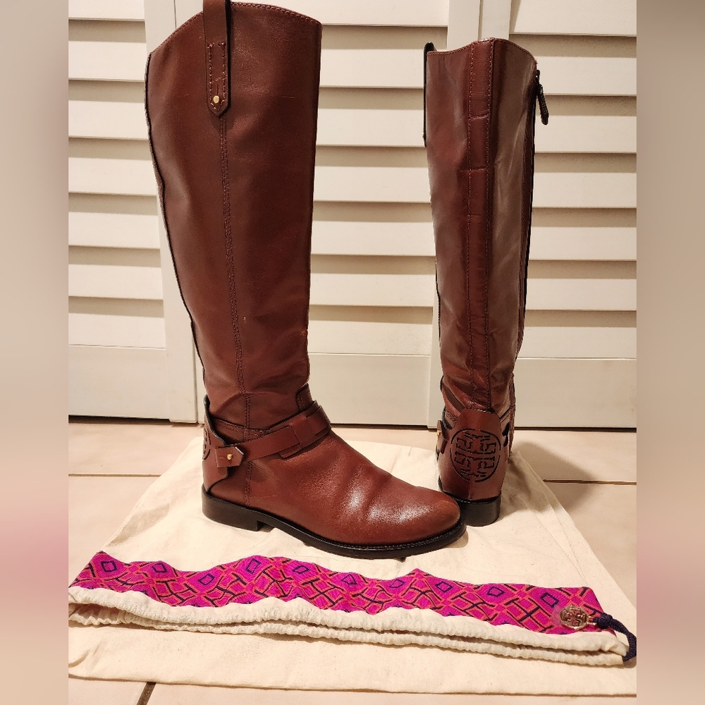 Tory Burch Derby Knee-High Leather Riding Boots. SZ 7